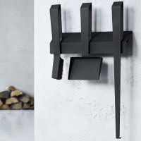 Kaminbesteck Ofenbesteck Wandmontage Ofenset Schwarz beschichtet Stahl 3-teilig