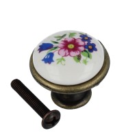 Möbelknopf Schrankknopf Porzellan weiß mit Muster Modell Blume Durchmesser 27mm