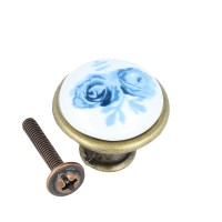 Möbelknopf Schrankknopf Porzellan weiß mit Muster Modell Blue Durchmesser 27mm