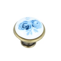 Möbelknopf Schrankknopf Porzellan weiß mit Muster Modell Blue Durchmesser 27mm